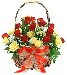 24 Red and Yellow roses Basket