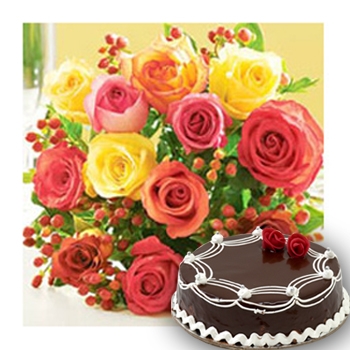 1/2 Kg Cake with 12 Mix Roses