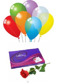 6 Air Balloons 1 Red Rose Celebration box