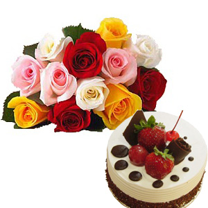 1 Kg Cake with 12 Mix Roses