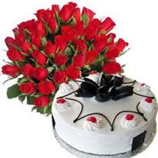 One Kilo Cake and 24 Red roses basket