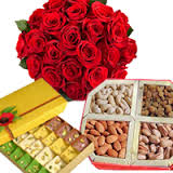 1/2 Kg Mix Barfi 1/2 Kg Dry fruits 12 red roses