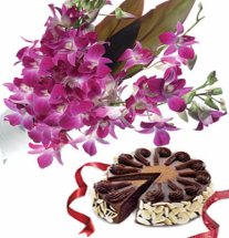 10 Purple orchids bouquet with a 1/2 kg chocolate cake
