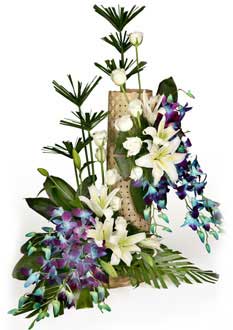 Blue Orchids basket+ White liliums