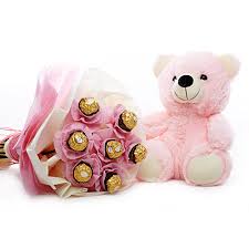 5 Ferrero rocher bouquet with Teddy bear 6 inches