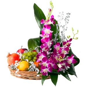 Orchids Flowers and Fruits in same Basket