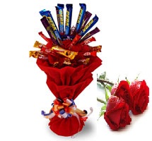 10 Cadburys chocolate bouquet with 2 Red roses