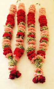 2 Fresh Flower Garlands with orange and red flowers