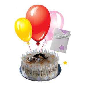 1/2 Kg Fresh Fruit Cake with 3 Air Filled Balloons and Card