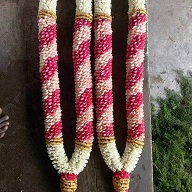 Two Fresh flowers varmala in pink flowers and beads at bottom