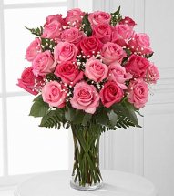24 Pink Roses in Vase