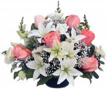 Pink roses white lilies in Vase