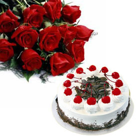 12 red roses 1/2 kg chocolate cake