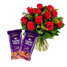 10 red roses bouquet with 2 Cadburys Silk Chocolates
