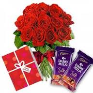 2 Silk chocolate with 12 red roses and Card