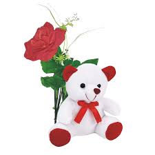 Single red roses with Teddy (6 inches) and small valentine heart