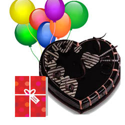 1 Kg Heart chocolate cake 7 balloons air filled Card