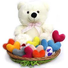 10 Small Valentine hearts Teddy in same basket(Color of hearts will be red)