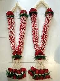 2 Fresh Red and white flower Garlands with roses hanging at base