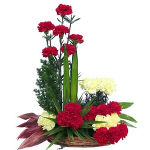 20 Yellow and red Carnations basket